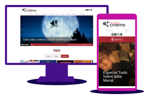 Captura de tela do Blog Vertentes do Cinema, com prévia de layout das versões desktop e mobile
