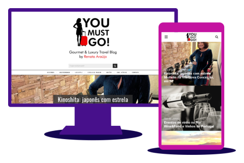 Captura de tela do Blog YouMustGo!, com prévia de layout das versões desktop e mobile