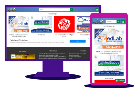 Captura de tela do sistema Guia de Miguel Couto com prévia de layout das versões desktop e mobile