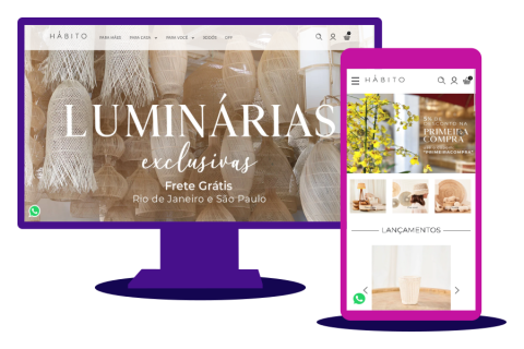 Captura de tela da Loja Virtual Hábito, com prévia de layout das versões desktop e mobile